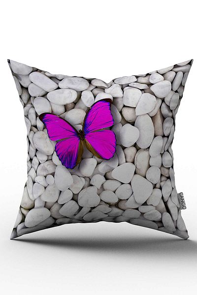 Cango Home Husă de pernă decorativă albă, roz, cu model de fluturi, imprimată digitală - Otyk592