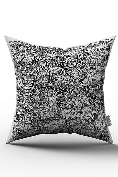Cango Home White Black Vintage Retro Patterned Digital Printed Throw Pillow Cover 783