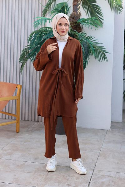 MİSSKAYLE Brown Kimono Set with Tie Detail, Model 1225