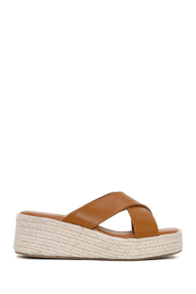 Derimod Papuci de damă cu toc cu paie, bronzat - 24sfe474018