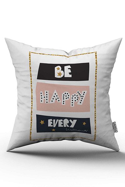 Cango Home White Pink Be Happy Every Written Digital Printing Throw Pillow Pillow Case - Cgh449