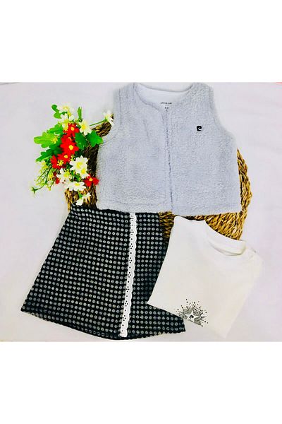 Pierre Cardin Girl's Velvet Skirt Plush Vest 3 Piece Set