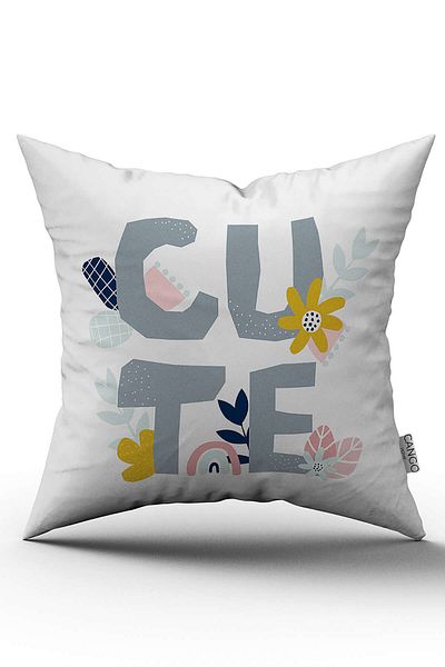 Cango Home Față de pernă cu două fețe, alb, gri, cu scris drăguț, cu imprimare digitală decorativă - Cgh464-ct