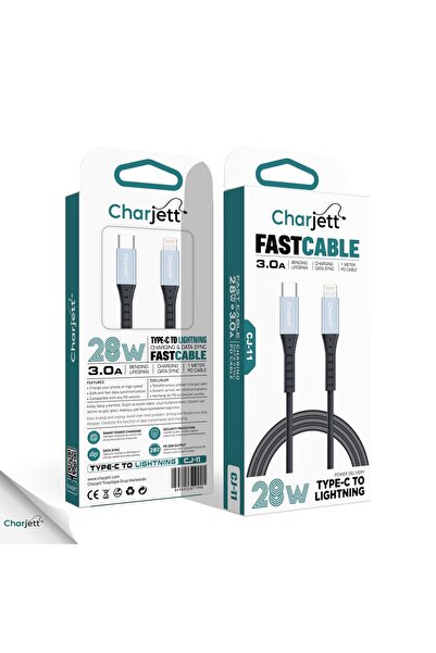 CHARJETT 3.0A 28 Watt TYPE-C to Lightning Veri Aktarımı ve Şarj İçin USB Kablo
