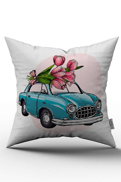 Cango Home Pernă cu model de flori alb roz cu cărucior - Cgh189
