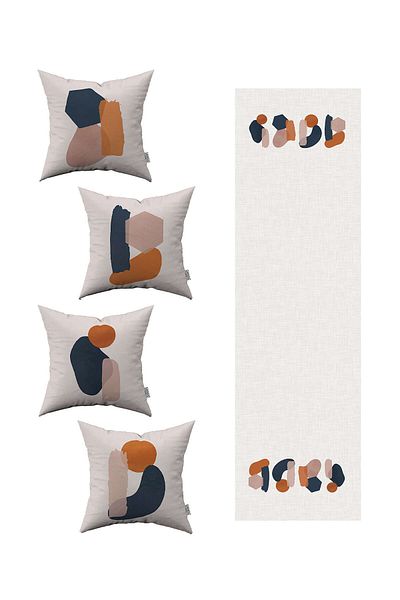 Cango Home Orange Navy Blue Bohemian Style Leaf Patterned 4-Piece Throw Pillow Cover 1 Runner Set 4kmbs119-rs