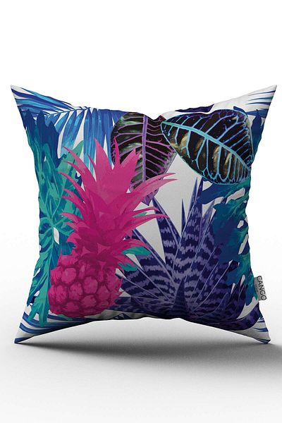 Cango Home Blue Pink Tropical Pineapple Patterned Digital Printed Throw Pillow Cover - Otyk545