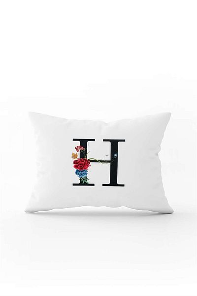 Cango Home Red Floral Black Letter Double Sided Digital Printed Throw Pillow Cover Letter H