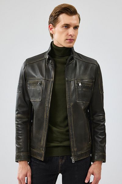 Derimod Wade Men's Slim-fit Green Leather Coat - 23wgd64621k
