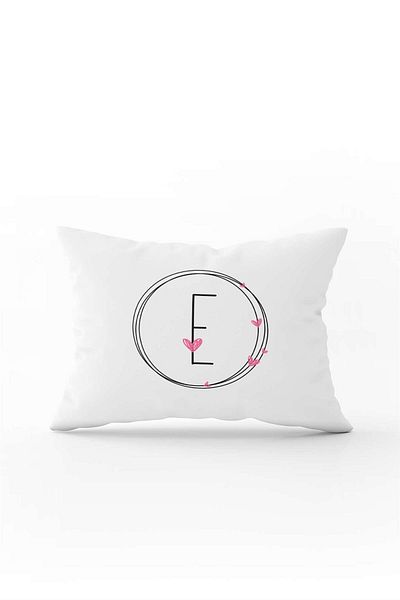 Cango Home Pink Heart Black Letter Double Sided Digital Printed Throw Pillow Cover Letter E