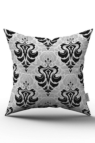 Cango Home Față de pernă cu două fețe, alb-negru, cu model etnic damasc - Cgh344-ct