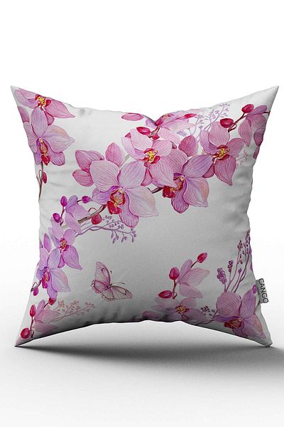 Cango Home White Pink Orchid Patterned Digital Printed Throw Pillow Cover - Otyk768