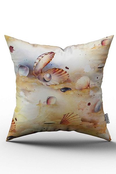 Cango Home White Brown Marine Oyster Patterned Digital Printed Throw Pillow Cover - Otyk736