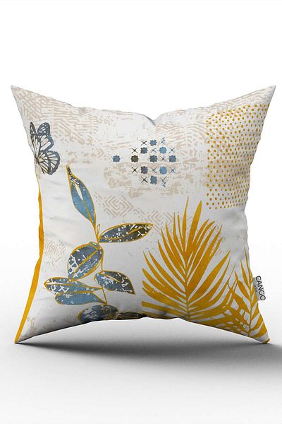 Cango Home Yellow Blue Bohemian Decorative Patterned Digital Printed Throw Pillow Cover Cgh941