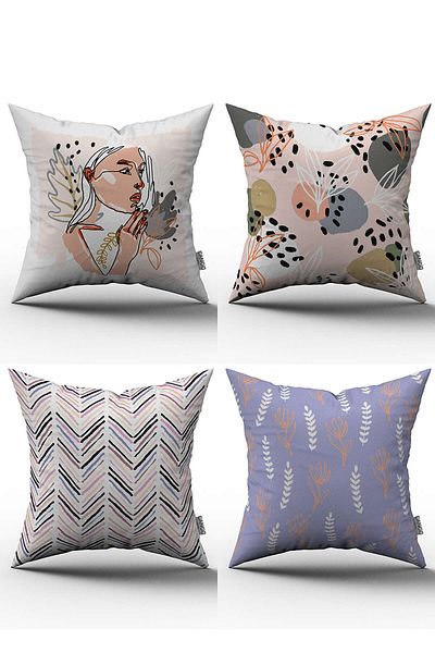 Cango Home Set de 4 huse de pernă cu model decorativ abstract roz crem - 4kmbs052
