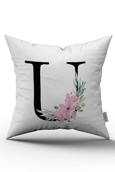 Cango Home Husă de pernă cu litere florale roz Litera U