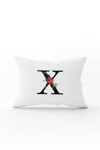 Cango Home Red Floral Black Letter Double Sided Digital Printed Throw Pillow Cover Letter X