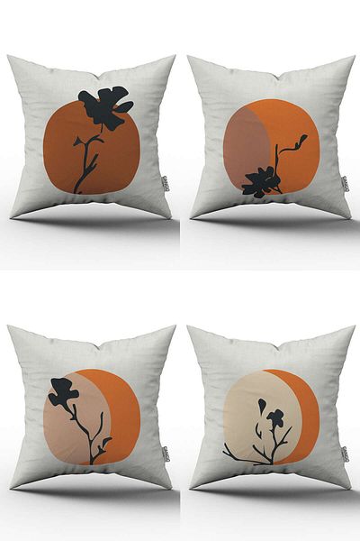 Cango Home Bohemian Modern Leaf Patterned Digital Printed Throw Pillow Cover Set 4Kmbs203 Orange Black