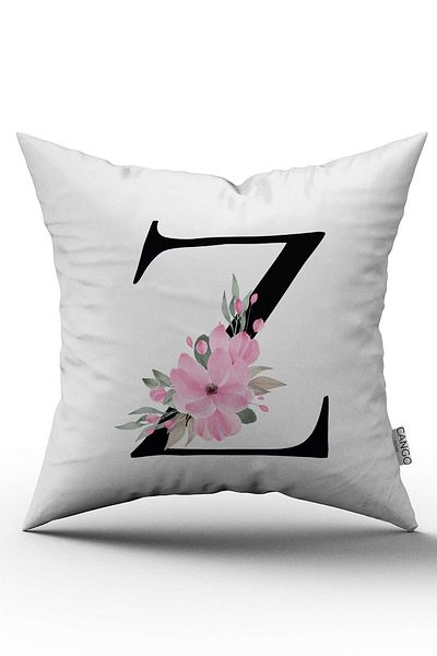 Cango Home Husă de pernă cu litere florale roz Litera Z