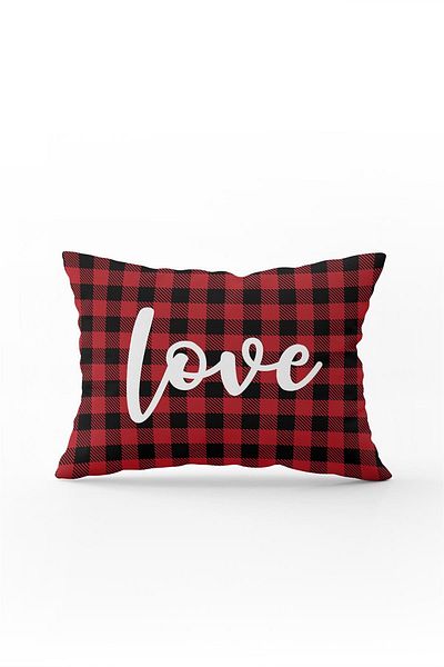 Cango Home Red Black Checkered Love Written Digital Printing Throw Pillow Pillow Case - Cgh438-3550 Double Sided Print