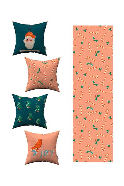 Cango Home Green New Year's Themed 4-Piece Throw Pillow Cover 1 Runner Set 4kmbs055-rs-01