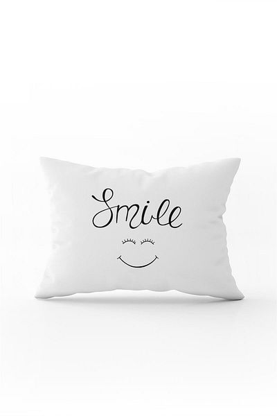 Cango Home Λευκό Μαύρο Smile Written Διακοσμητική Ψηφιακή Εκτύπωση Μαξιλαροθήκη Ριχτάρι - Cgh471-3550 Διπλής Όψης