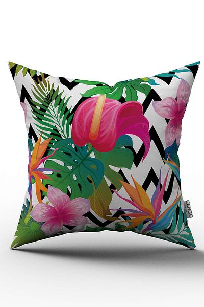 Cango Home Husă de pernă cu model de flori tropicale, roz, verde, imprimată digitală - Otyk498