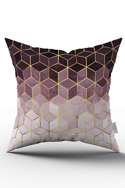 Cango Home Husă de pernă cu model mozaic auriu violet imprimată digital Cgh927