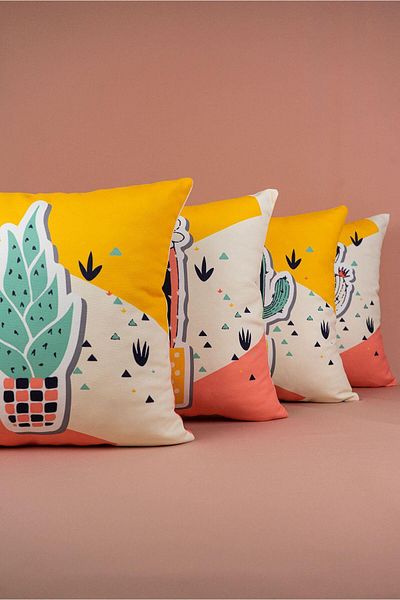 Cango Home Double Sided Orange Pink Cactus Patterned 4-Piece Digital Printed Throw Pillow Pillowcase Set 4kmbs128-c