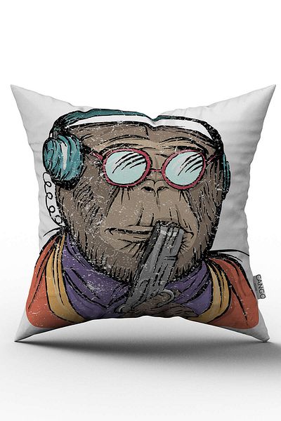 Cango Home Husă de pernă cu ochelari albi Monkey imprimat digital - Otyk201