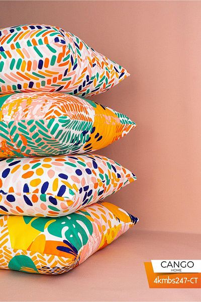 Cango Home Double Sided Orange Green Tropical Geometric Patterned 4-Piece Digital Printed Throw Pillow Cover Set 4kmbs24