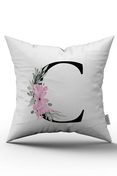 Cango Home Husă de pernă cu litere florale roz Litera C