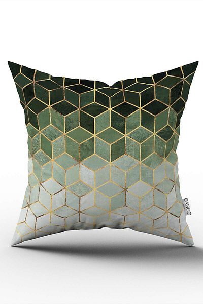 Cango Home Green Gold Mosaic Patterned Digital Printed Throw Pillow Cover Cgh925