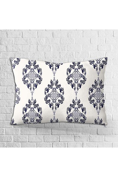 Cango Home Husă de pernă cu două fețe, 35x50, alb, bleumarin, cu model damasc, imprimată digitală - Otyk013-3550