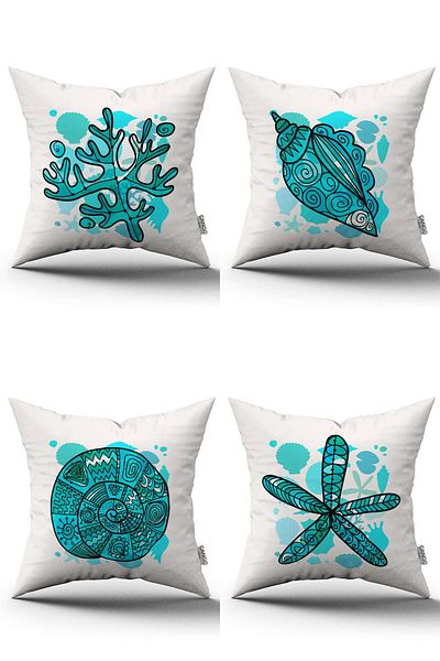 Cango Home Set de 4 huse de pernă cu model marin albastru - 4kmbs277