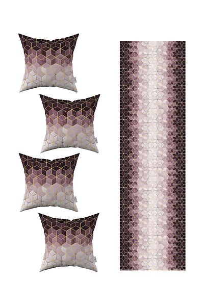 Cango Home Purple Gold Mosaic Patterned 4-Piece Throw Pillow Cover 1 Runner Set 4kmbs180-rs