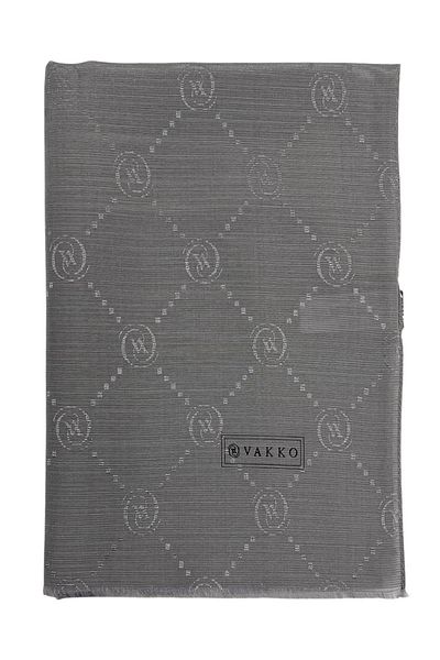 Vakko Γκρι Μονόγραμμα Βαμβακερό Μεταξωτό Σάλι