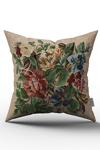 Cango Home Double Sided Cream Green Floral Embroidery Patterned Digital Printed Throw Pillow Cover - Otyk341-ct