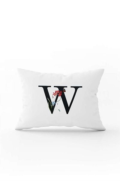 Cango Home Red Floral Black Letter Double Sided Digital Printed Throw Pillow Cover Letter W
