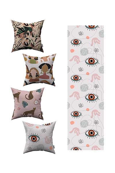 Cango Home Pink Brown Decorative Patterned 4-Piece Throw Pillow Cover 1 Runner Set 4kmbs066-rs-02