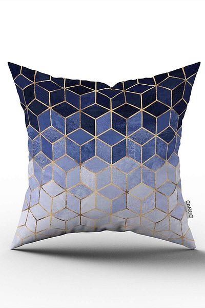 Cango Home Blue Gold Mosaic Patterned Digital Printed Throw Pillow Cover Cgh922