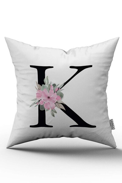 Cango Home Husă de pernă cu litere florale roz Litera K
