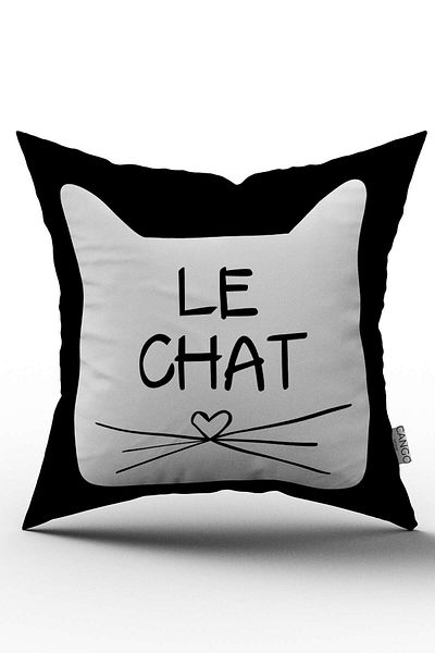 Cango Home Husă de pernă decorativă cu două fețe alb-negru, imprimată digitală, cu pisică - Otyk583-ct