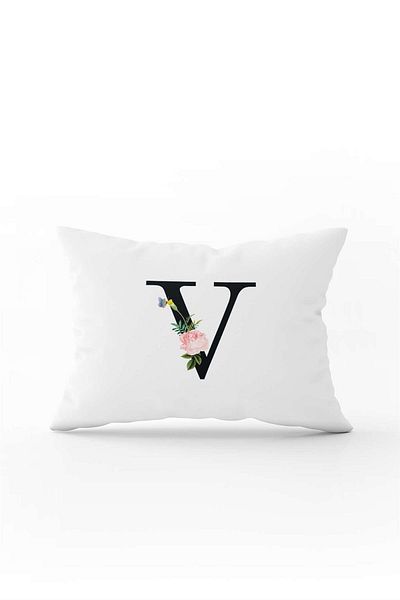 Cango Home Red Floral Black Letter Double Sided Digital Printed Throw Pillow Cover Letter V