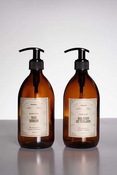 homence Liquid Soap Dish Detergent Labeled Amber Glass Bottle Set of 2 Vintage Soap Dispenser 500ml