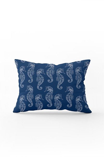 Cango Home Față de pernă cu două fețe, 35x50, alb, bleumarin, cu model de căluți de mare - Cgh271-3550
