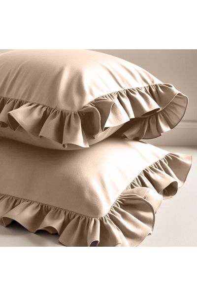 Sabia 100% Cotton Organic 62 String Okotex Certified 50X60 cm Ruffled Pillow Case Set