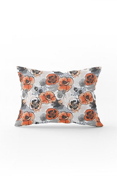 Cango Home Orange Gray Floral Decorative Digital Printing Throw Pillow Pillow Case - Cgh491-3550 Double Sided Printed