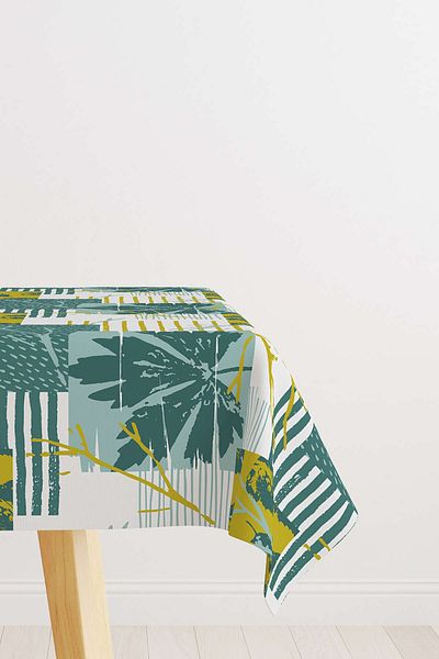 Cango Home Green Yellow Decorative Leaf Patterned Digital Printed Tablecloth Cgh1198-ms