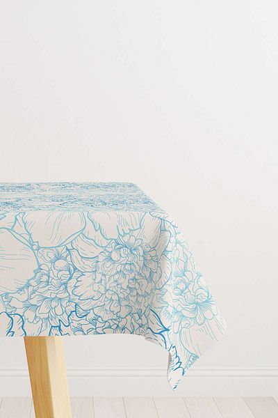 Cango Home Alb Albastru Motiv Floral Imprimat Digital Desktop Otyk753-ms